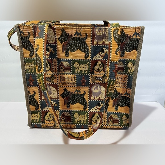 VTG Tapestry Purse Tote Bag "Faithful Companion" Scotty Dog Print Puppies Canine - Picture 4 of 9